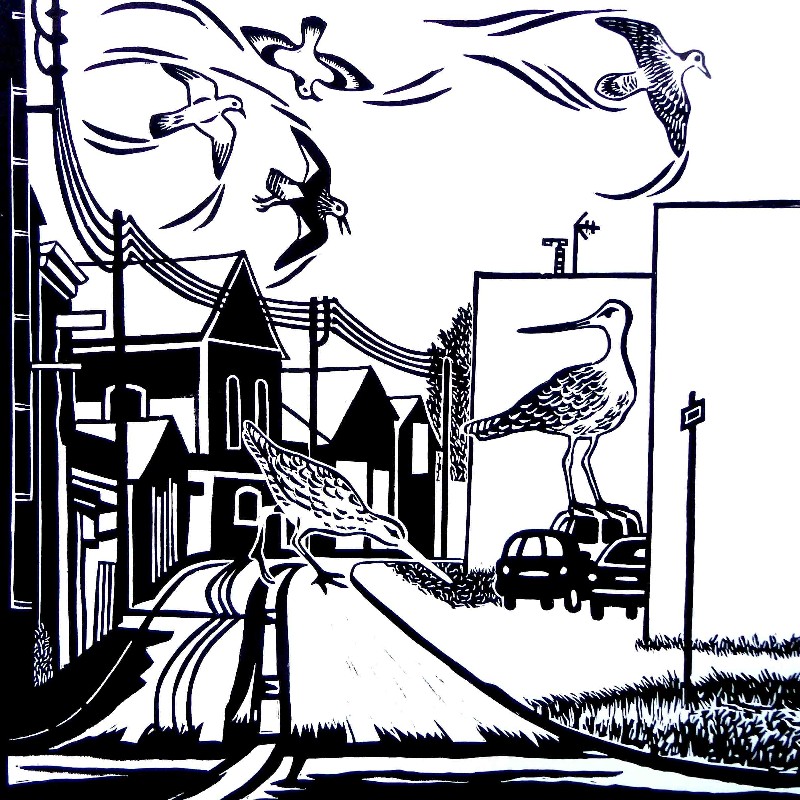 Linogravure en noir et blanc